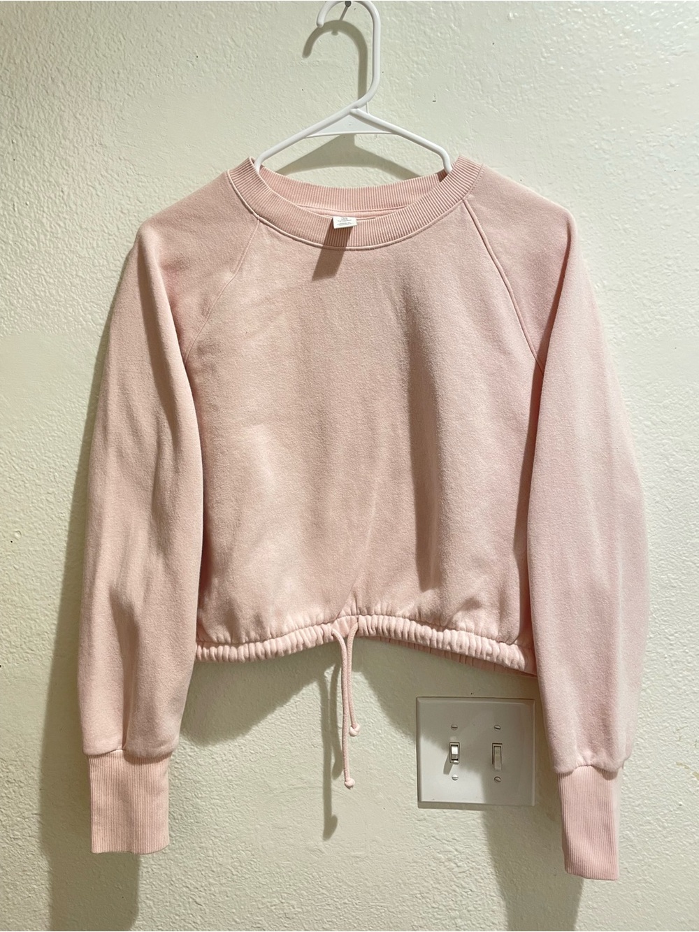 💕 H&M Soft Pink Drawstring Crop Sweatshirt Size M